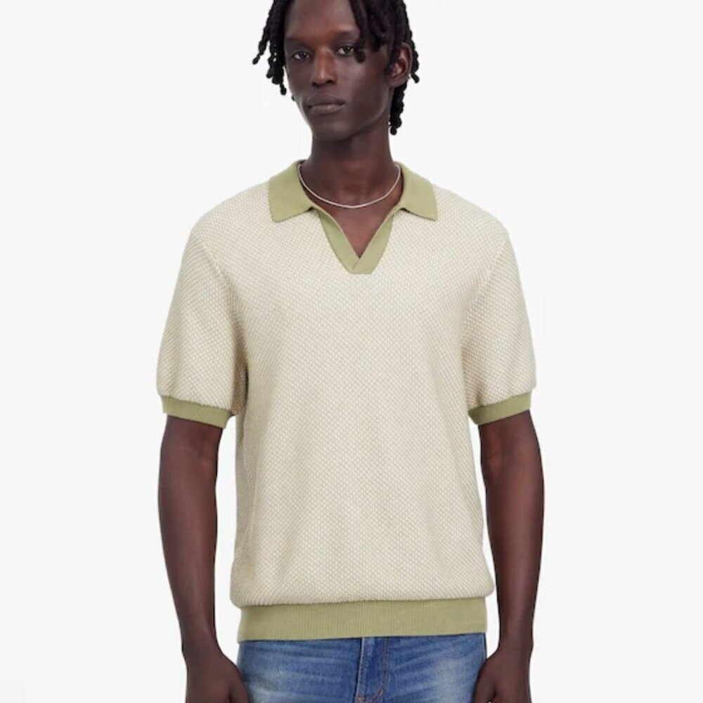 NWT Madewell Olive Honeycomb Stitch Johnny-Collar Sweater Polo - Size: Small - Picture 1 of 13